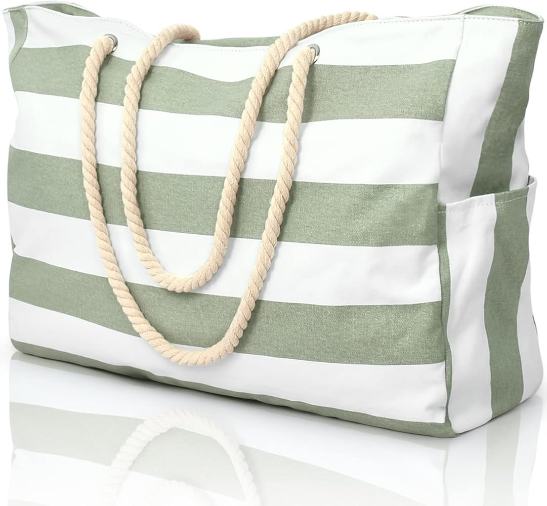 Beach Bags for Women, Large Waterproof Beach Tote Bag with Zipper Beach Bags Waterproof Sandproof... | Amazon (US)