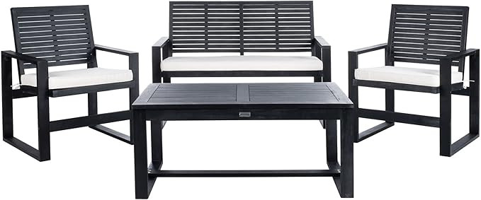 Safavieh FOX6007E Collection Ozark Wash 4 Pc Living Outdoor Set, 0, Black/Beige | Amazon (US)