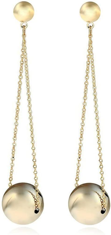 Doubnine Big Ball Earrings Drop Dangle Chain Gold Hanging Statement Golden Earrings for Women | Amazon (US)