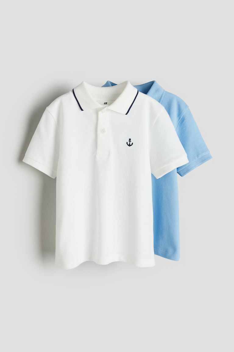 2-pack Polo Shirts - White/light blue - Kids | H&M US | H&M (US + CA)