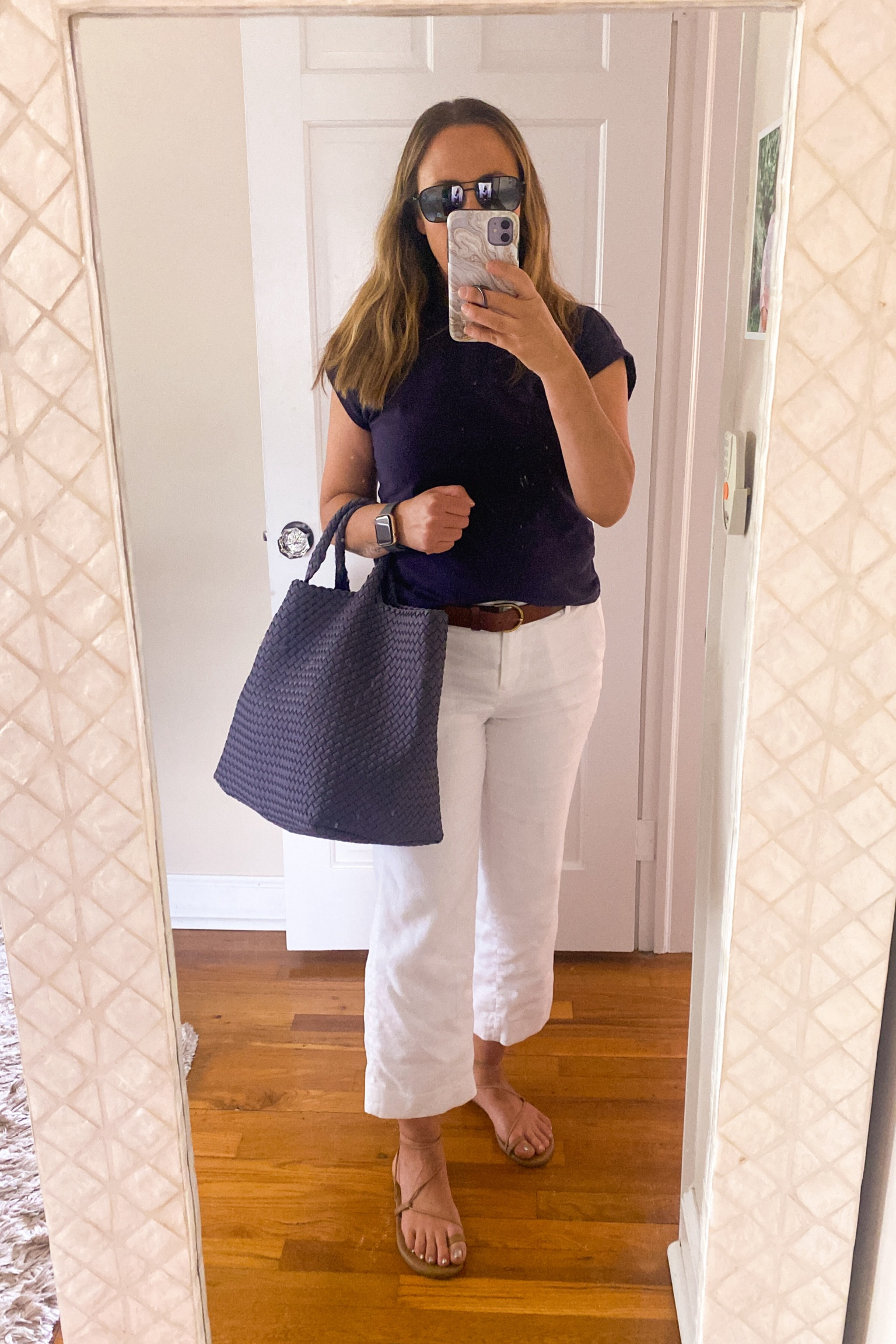 Great transitional outfit. I live in these trousers. They are lightweight and flowy. Come in lots of colors and great to style up or down. Paired with my st barths tote, size large. It fits everything you would need. Easy to clean. Great work work or travel  

#LTKWorkwear #LTKOver40 #LTKTravel