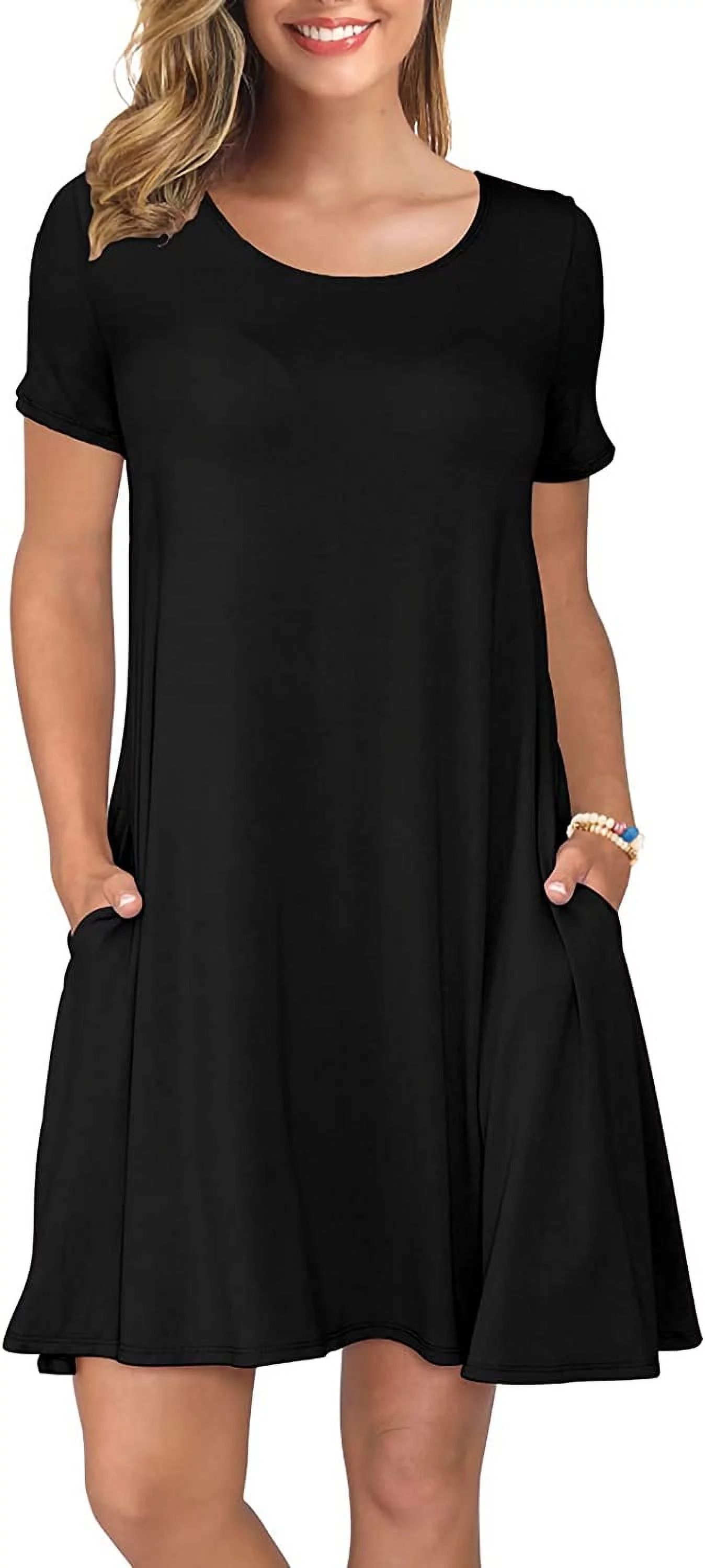 ANYJOIN Women's Summer Casual T Shirt Dresses Short Sleeve Swing Dress Pockets XL - Walmart.com | Walmart (US)