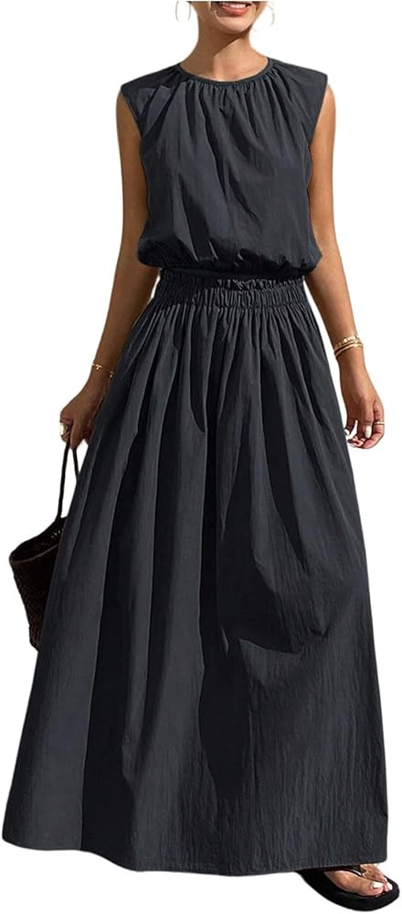 Milumia Women's 2 Piece Outfit Boho Sleeveless Crop Tank Top High Waisted Going Out Maxi Skirt Se... | Amazon (US)