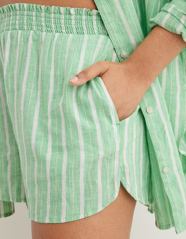 Aerie Pool-To-Party Linen Blend High Waisted Short | American Eagle Outfitters (US & CA)