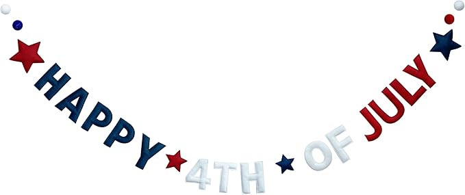 4th of July Decorations Pre-Strung Handmade Felt Red White Blue Happy 4th of July Sign Banner for... | Amazon (US)