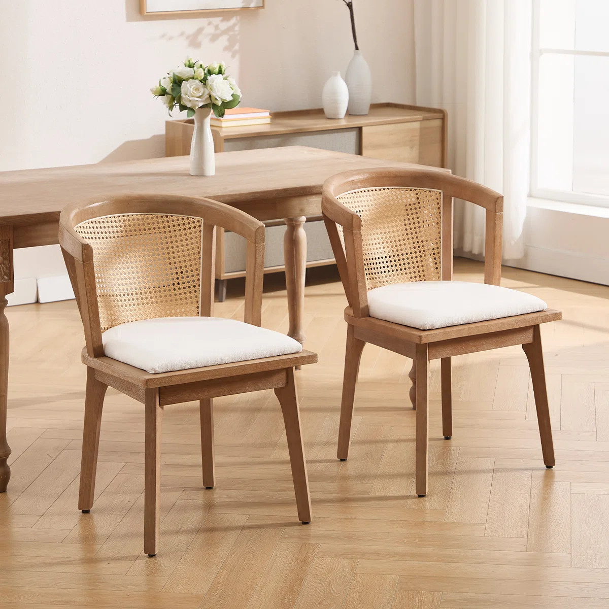 Rustic Dining Chair With Wicker Back And Wide Seat For Dining Room, Parlor (Set of 2) | Wayfair North America