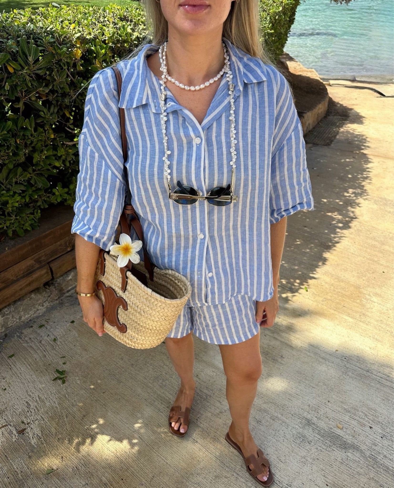 All stripes 🩵🤍 Blue and white stripe linen co ord, super breathable and light to wear in the heat, styled with my favourite Pandora pearls and pearls sunglasses chain

#LTKluxury #LTKtravel #LTKsummer
