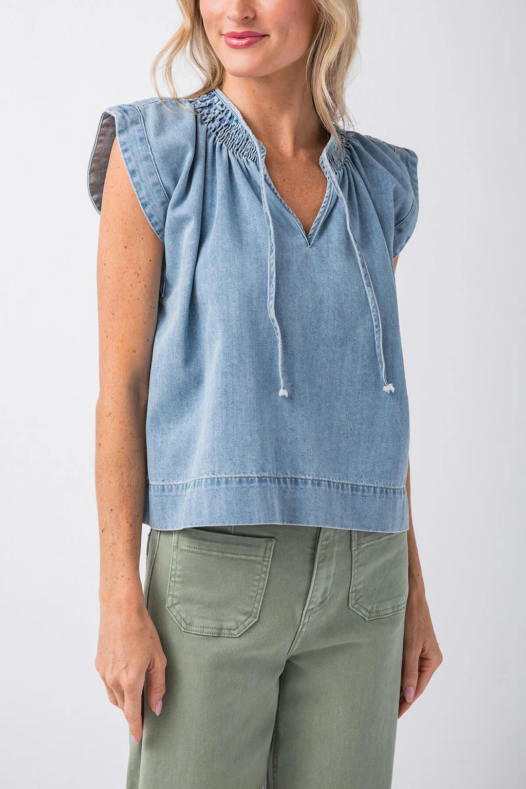 Wishlist Denim Vneck Top | Social Threads
