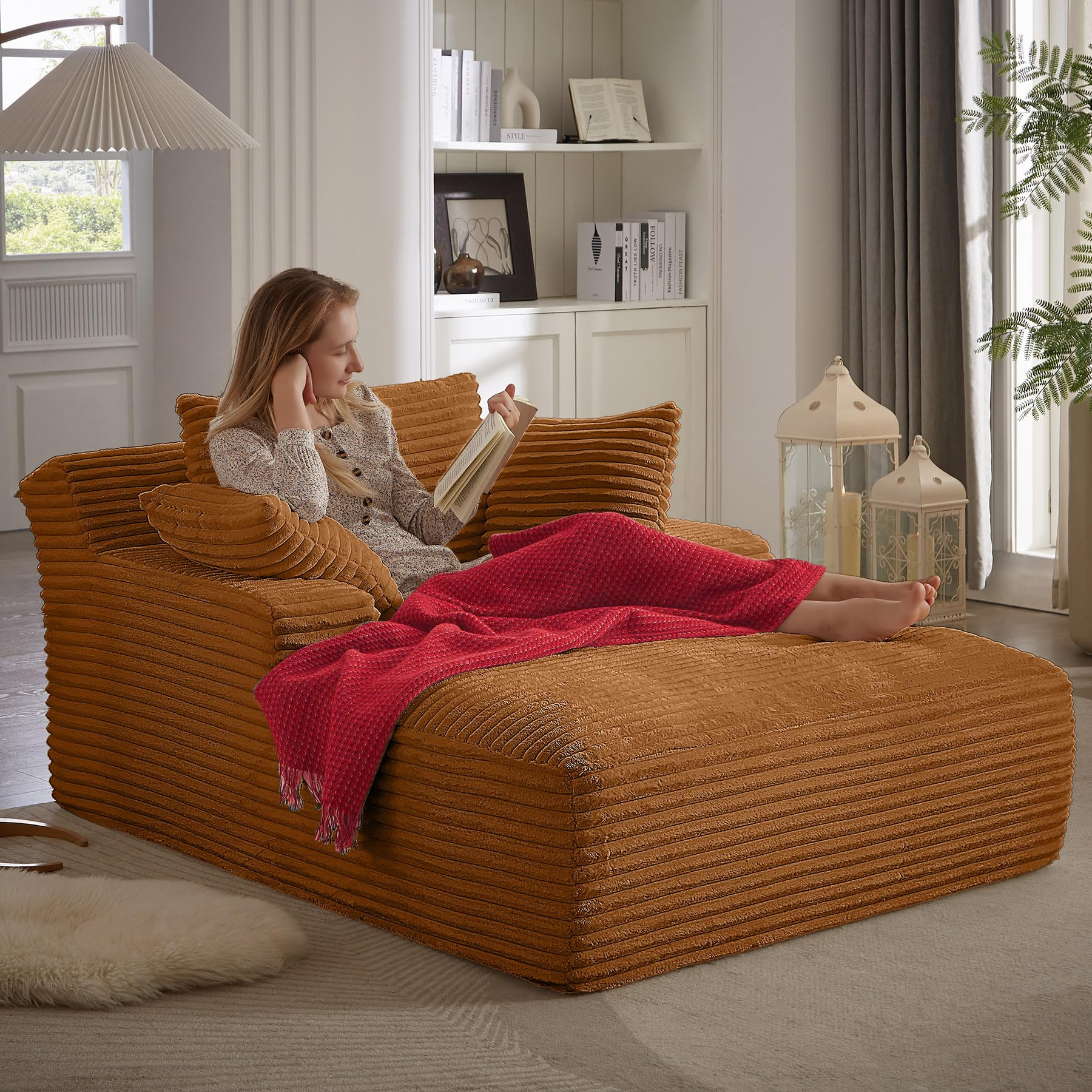 49" Chaise Lounge Indoor, Oversized Chaise Lounge Chair with 3 Comfy Pillows for Living Room Bedr... | Amazon (US)