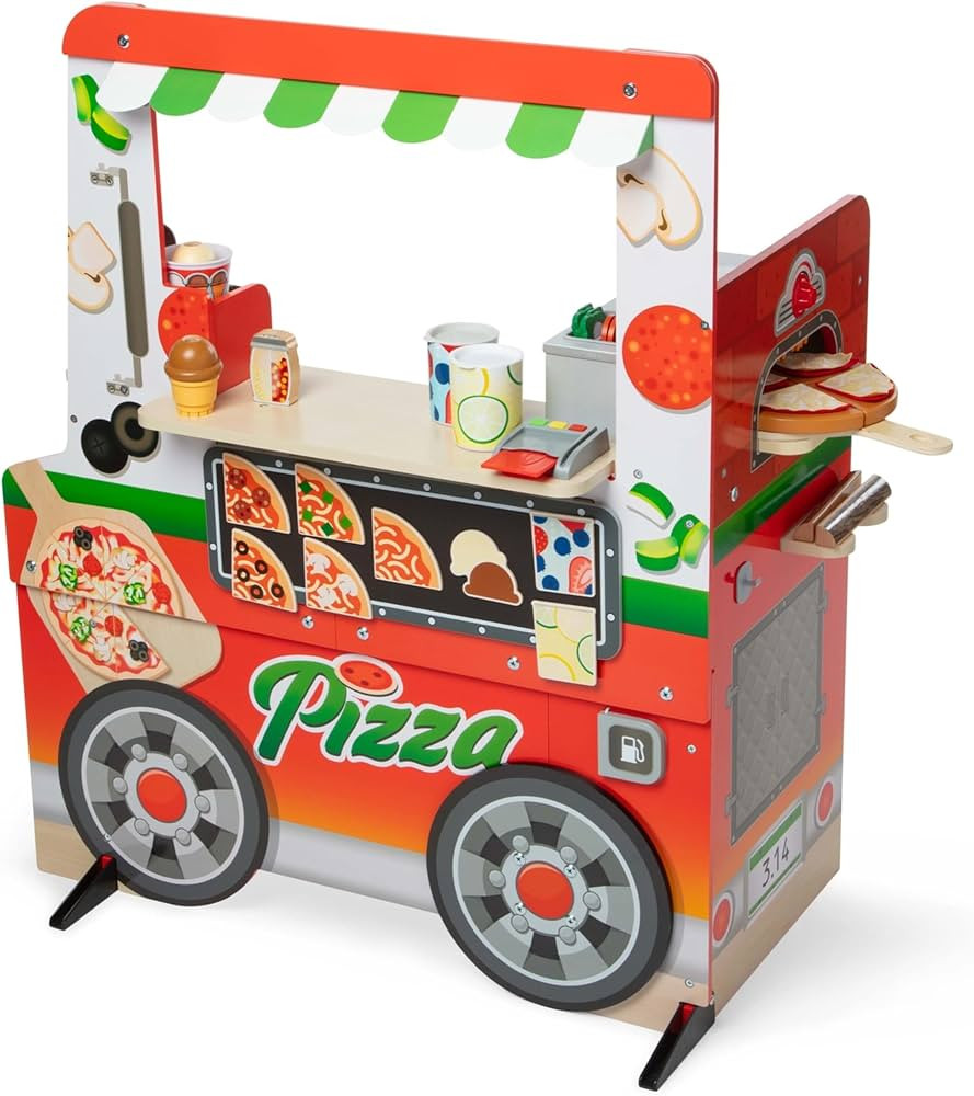 Melissa & Doug Wooden Pizza Food Truck Activity Center with Play Food, for Boys and Girls 3+ | Amazon (US)