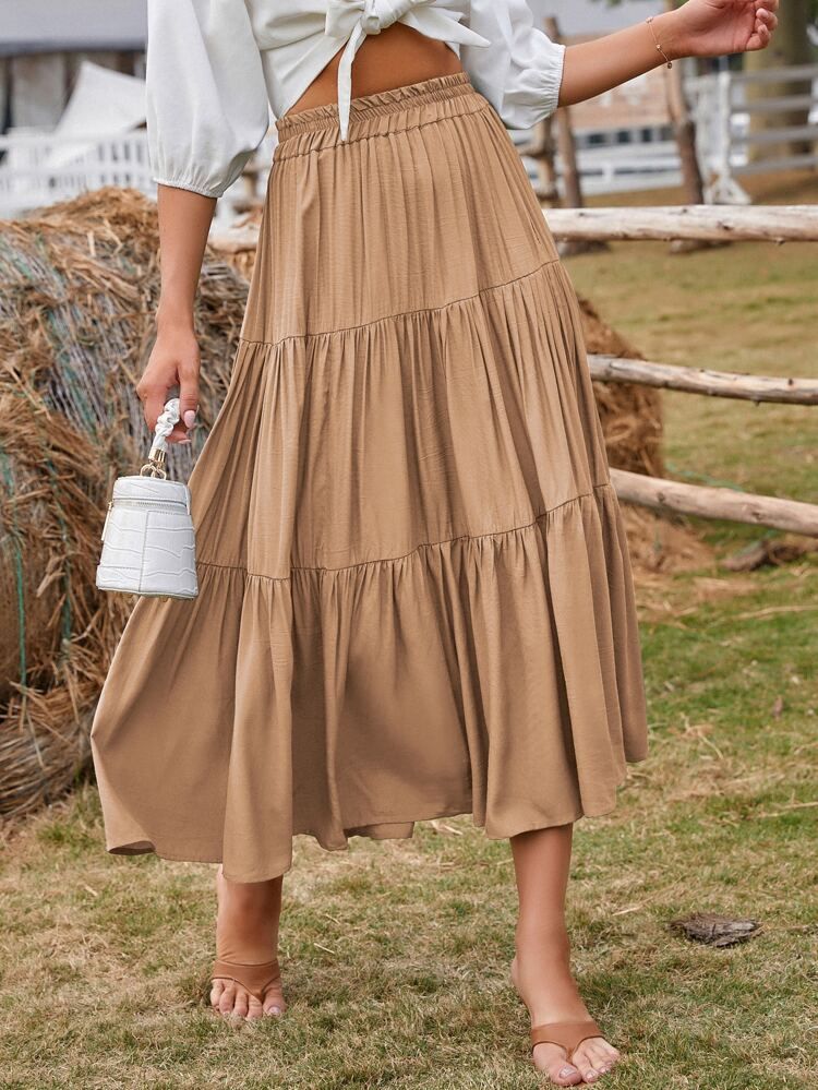 Paperbag Waist Ruffle Hem Solid Skirt | SHEIN