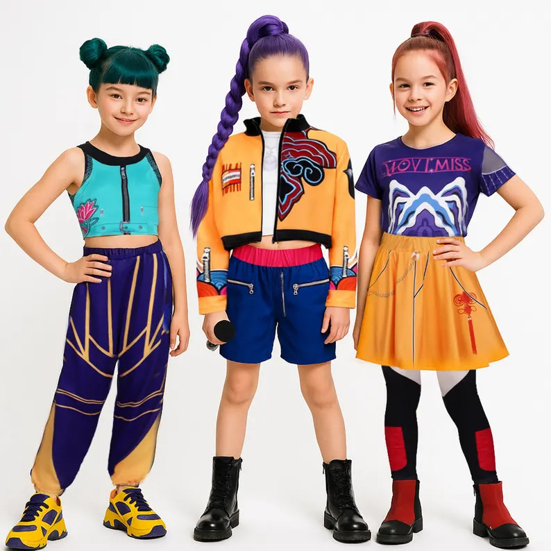 Kids Kpop Demon Hunter Cosplay Set, Rumi Zoey Mira Cosplay Costumes, Demon Hunter Halloween Outfi... | Etsy (US)