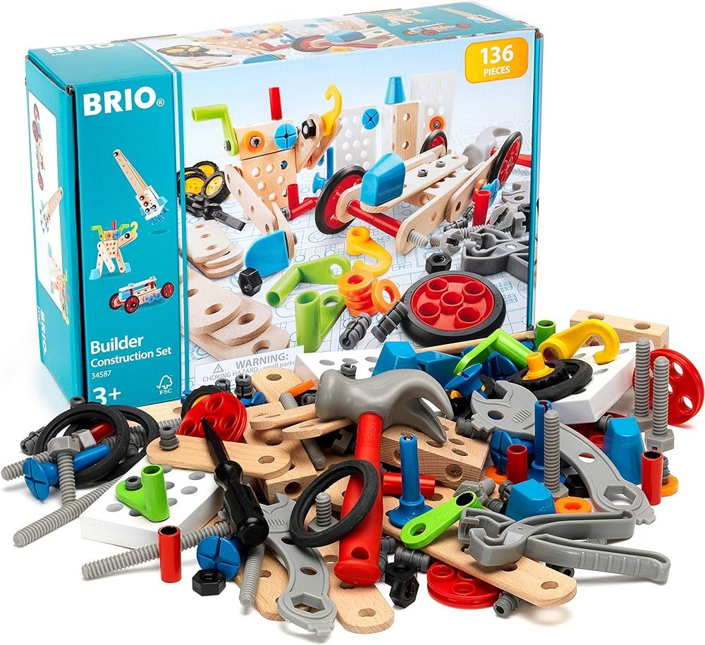 Brio Builder 34587 - Builder Construction Set - 136-Piece Construction Set STEM Toy with Wood and... | Amazon (US)