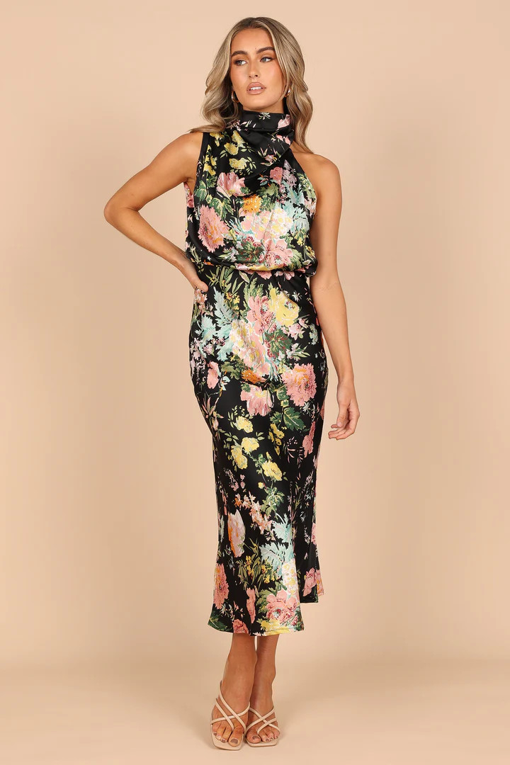 Anabelle Halter Neck Midi Dress - Black Floral | Petal & Pup (US)