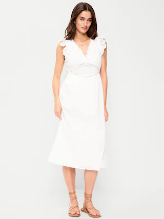 V-Neck Flutter-Sleeve Midi Dress | Old Navy (CA)