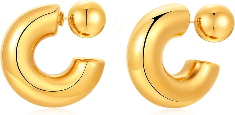 8YEARS Chunky Gold Hoop Earring for Women, 18K Gold Plated Lightweight Thick Hoops, Hypoallergeni... | Amazon (US)
