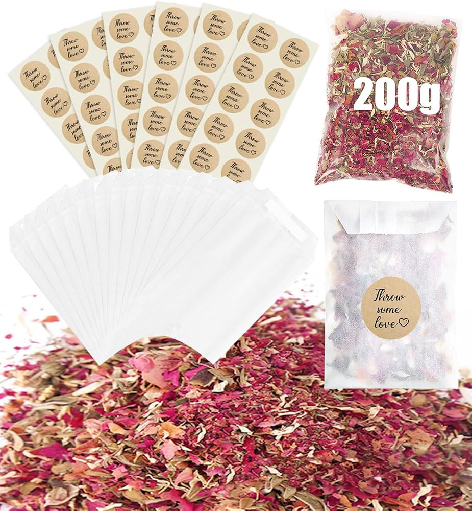 60 Sets Wedding Confetti Bags Kit,200g Natural Dried Flower Dried Rose Petals,90 x 135 mm Wedding... | Amazon (UK)