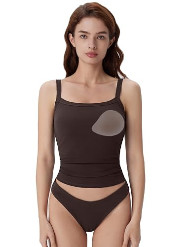 SUUKSESS Women Cotton Rib Padded Tank Tops Sleeveless Spaghetti Strap Square Neck Tops Summer Cam... | Amazon (US)