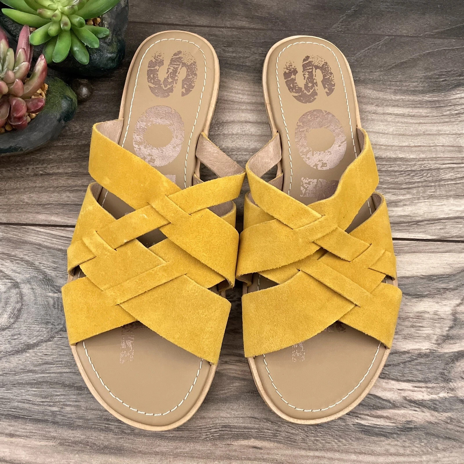 NEW Sorel Ella Woven Slide Sandal Suede Golden Yellow 8.5 | eBay | eBay US
