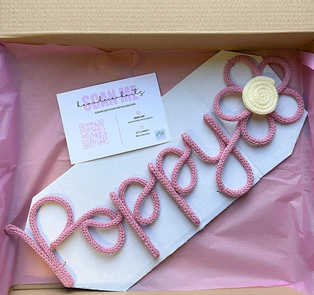 Custom Knitted Wire Name Sign: Nursery Decor With Flower - Etsy UK | Etsy (Global)