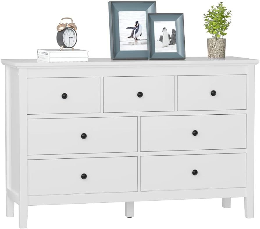 CARPETNAL White Modern Dresser for Bedroom, 7 Drawer Double Dresser with Wide Drawer and Metal Ha... | Amazon (US)