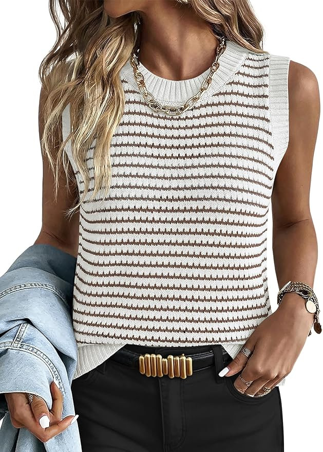 ANRABESS Womens Sweater Vest Top Striped Sleeveless Lightweight Knit Tank Tops 2026 Summer Spring... | Amazon (US)