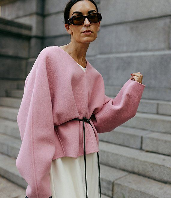 x Elizabeth Damrich Flora Long Sleeve V-Neck Wool Blend Sweater | Dillard's