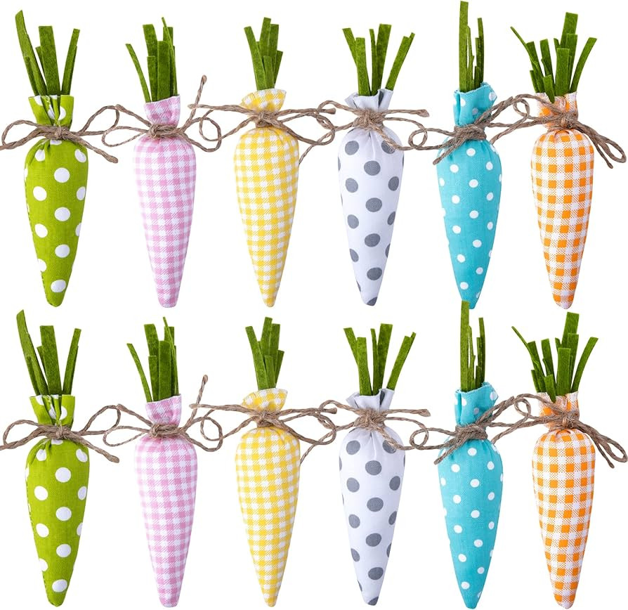 12 PCS Easter Artificial Fabric Carrot-Buffalo Check Plaid Carrots-Colorful Handmade Filled Easte... | Amazon (US)