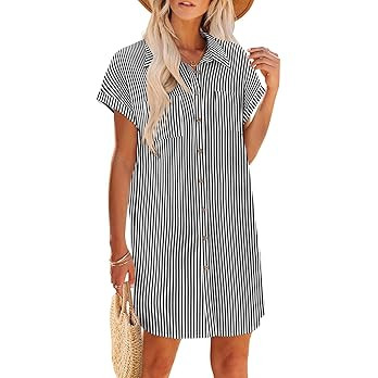 Zeagoo Summer Dresses for Women 2026 Cotton Button Down Short Sleeve Tshirt Dresses Casual Mini B... | Amazon (US)