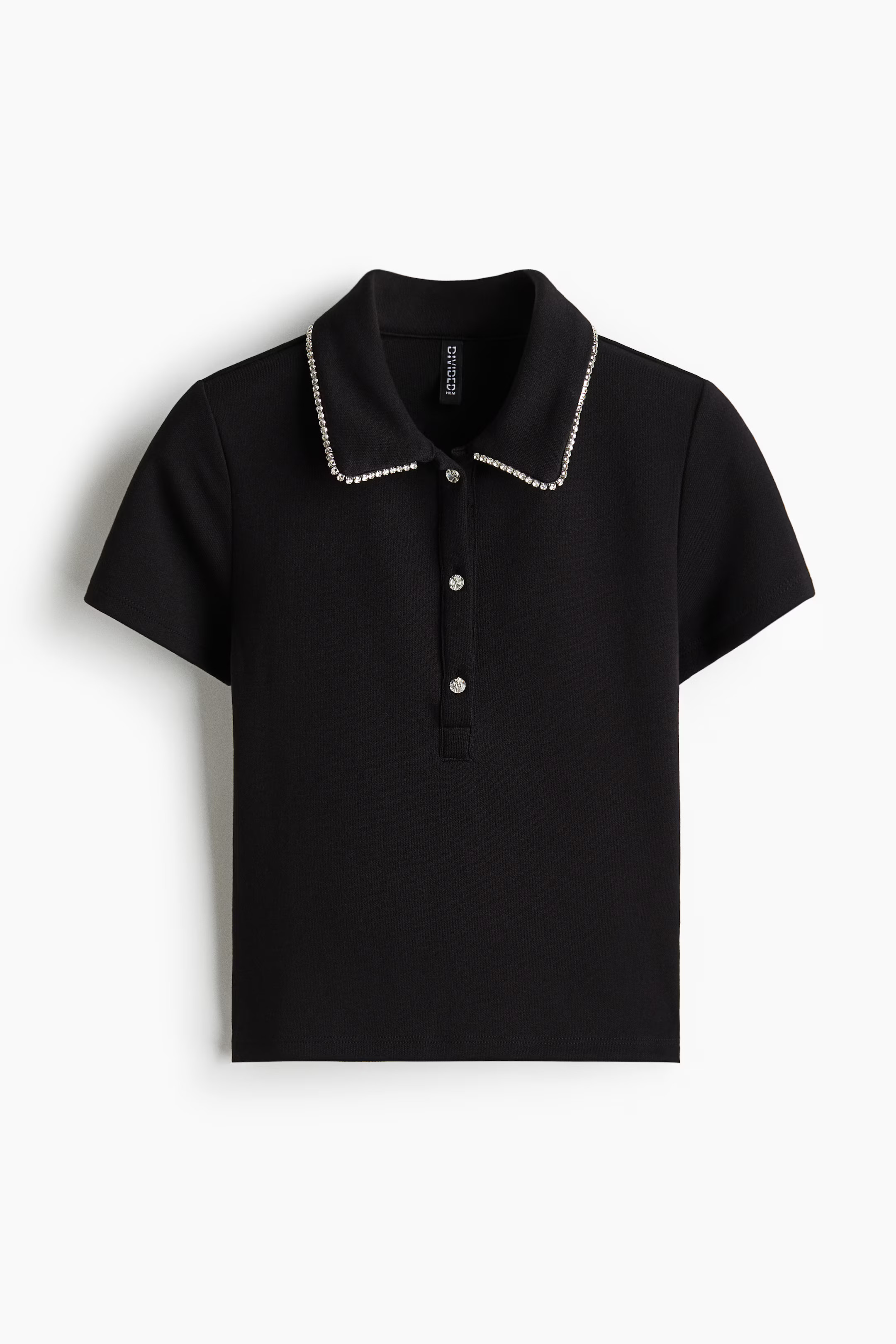 Rhinestone-detail polo shirt | H&M (UK, MY, IN, SG, PH, TW, HK)