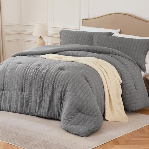 Quataly Grey Twin/Twin XL Comforter Set - 2 Pieces Seersucker Lightweight Bedding Comforter Sets (1 Soft Fluffy Comforter & 1 Pillowcase) - All Seasons Cozy Modern Bed Sets for Women Men | Amazon (US)