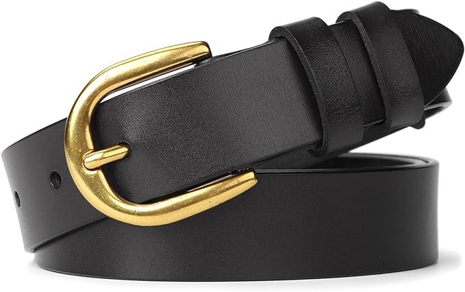 Women Casual Genuine Leather Belt for Jeans, WHIPPY Wide Ladies Waist Belts with Alloy Buckle 1.2... | Amazon (US)