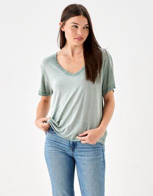 AE Oversized Soft & Sexy V-Neck T-Shirt | American Eagle Outfitters (US & CA)