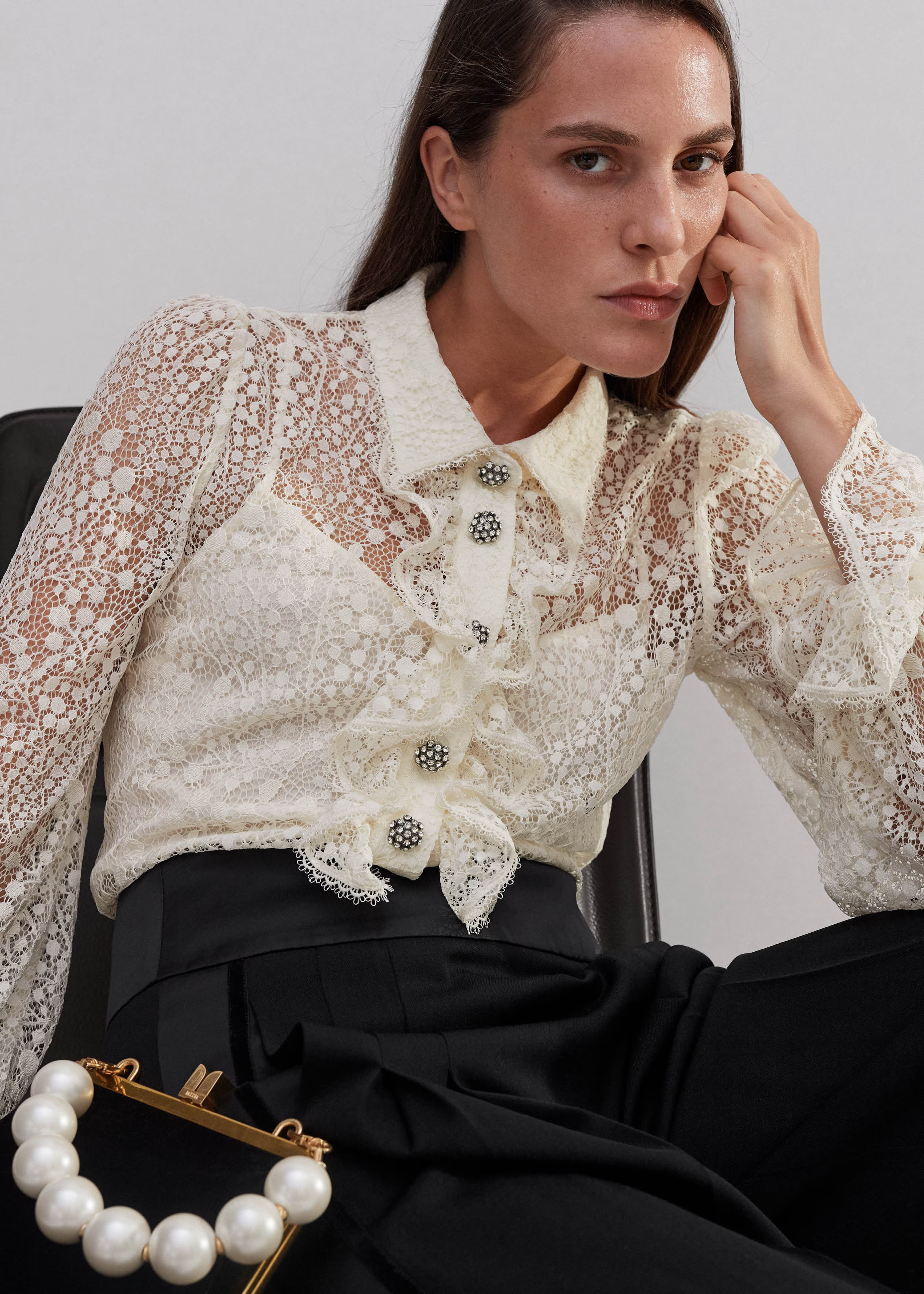 Women's Cream Botanical Lace Blouse + Cami | ME+EM | ME+EM Global (Excluding US)