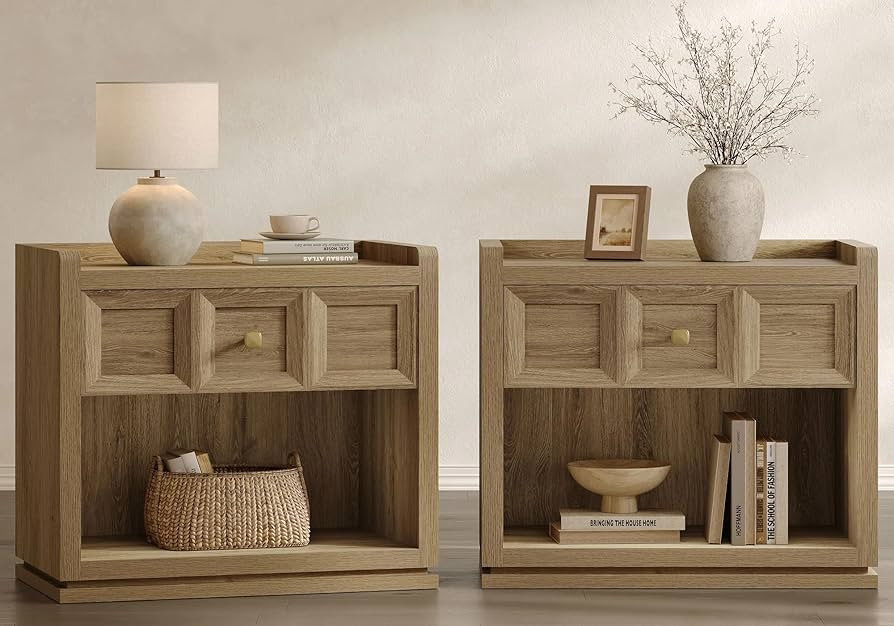 SICOTAS Night Stand Set 2, 26" Wide Nightstands with Drawer, Large Queen Size Nightstands Set of ... | Amazon (US)