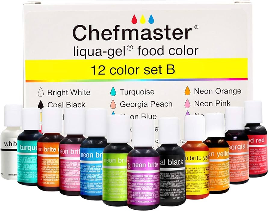 Chefmaster - Liqua-Gel Food Coloring - 12 Color Set B - Fade Resistant - 12 Pack - Vibrant, Eye-C... | Amazon (US)