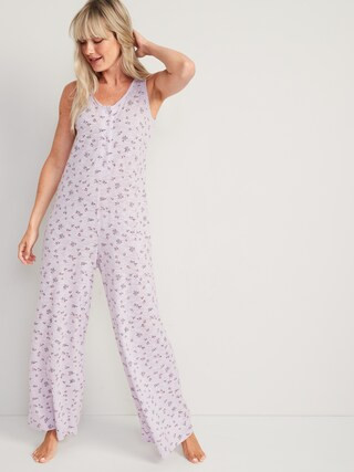 Sleeveless Sunday Sleep Floral Slub-Knit Henley Jumpsuit for Women | Old Navy (US)