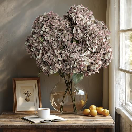 Uqueeten Artificial Flower Fake Silk Hydrangea Heads Bouquet with Stems Bulk for Fall Decoration Table Center Christmas Indoor Outdoor Faux Floral Realistic with Leaves Plants Crafts 8PCS(Brown) | Amazon (US)