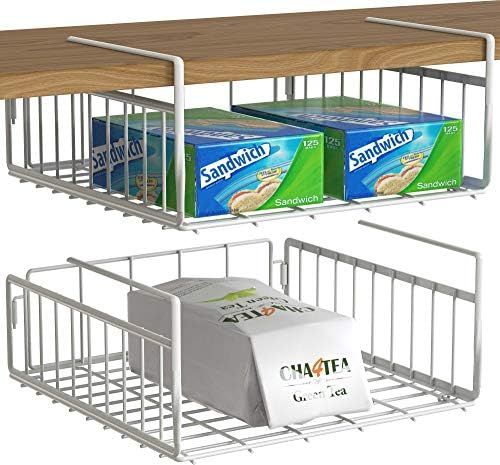2 Pack - Simple Houseware Under Shelf Basket, White | Amazon (US)
