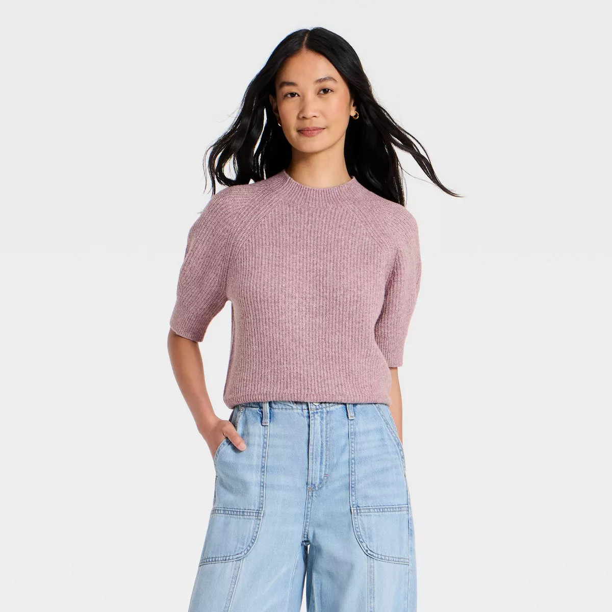 Women's Short Sleeve Cozy Ribbed Crewneck Pullover Sweater - Universal Thread™ Berry Red S | Target
