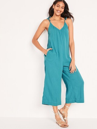 Tie-Shoulder Cropped Crinkled Jumpsuit for Women | Old Navy (US)