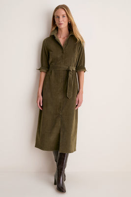 Olive Thin Wale Corduroy Tara Shirt Dress | Tuckernuck (US)