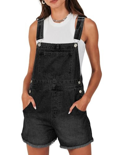 Glamaker Denim Overall Shorts for Women Summer Casual Jean Romper Jumpsuit Loose Fit Outfits Rompers with Pockets 2025(Denim Black,Medium) | Amazon (US)