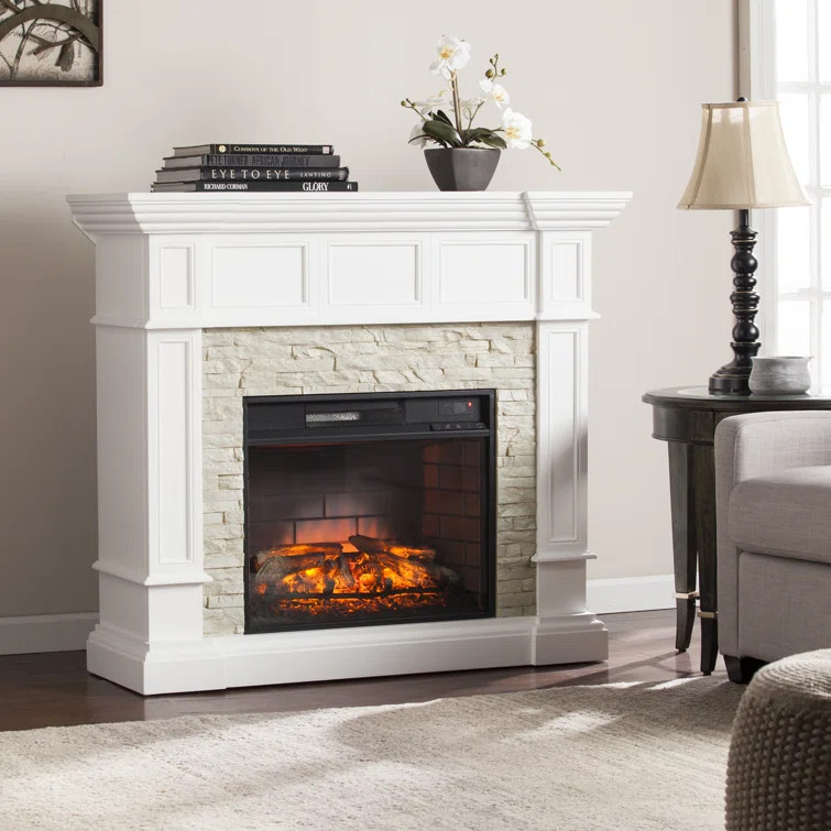Frazier Faux Stone Corner Convertible Electric Fireplace | Perigold