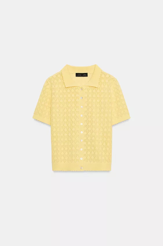 SHORT SLEEVE KNIT POLO JACKET | Zara US