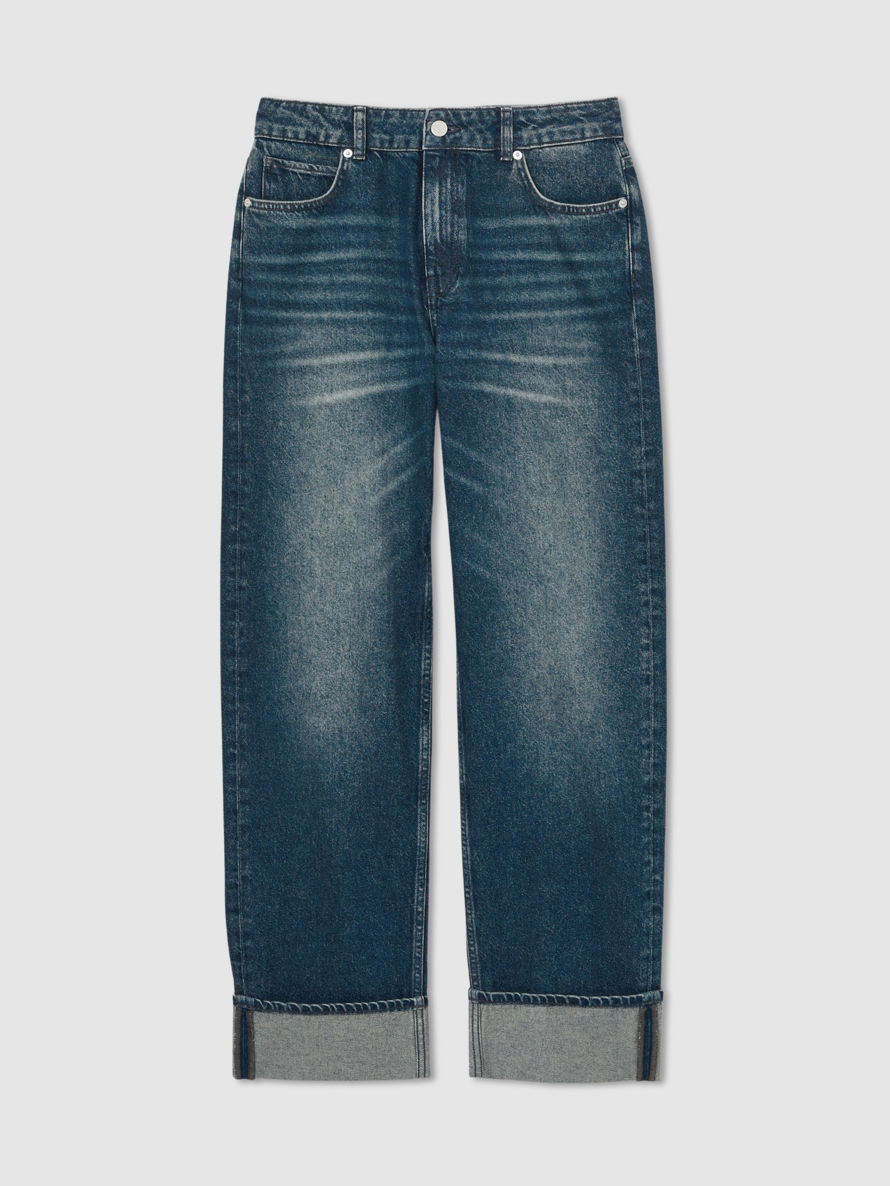 Straight-Leg Turn-Up Jeans in Mid Blue | Reiss UK