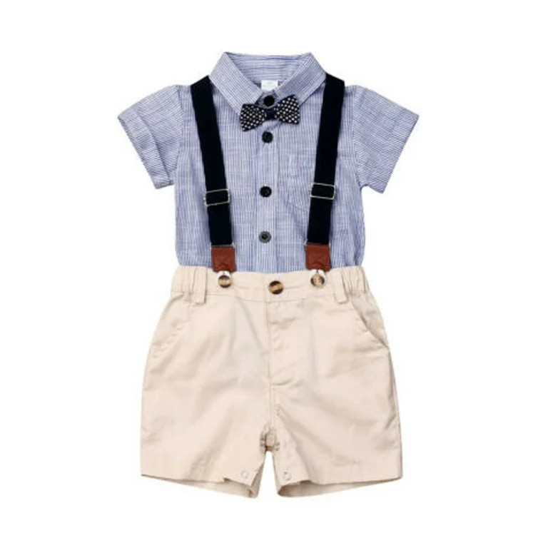 Baby Boys Gentleman Outfits Suits, Infant Short Sleeve Shirt+Bib Pants+Bow Tie Overalls Clothes S... | Walmart (US)
