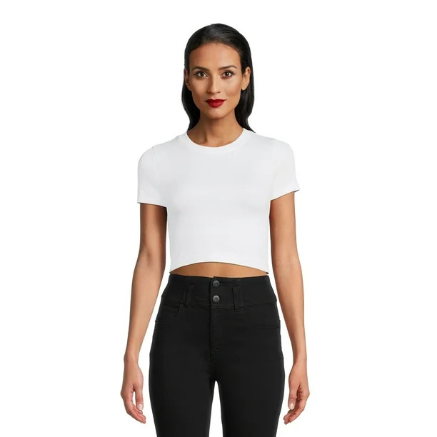 No Boundaries Juniors Seamless Cropped T-Shirt with Short Sleeves | Walmart (US)
