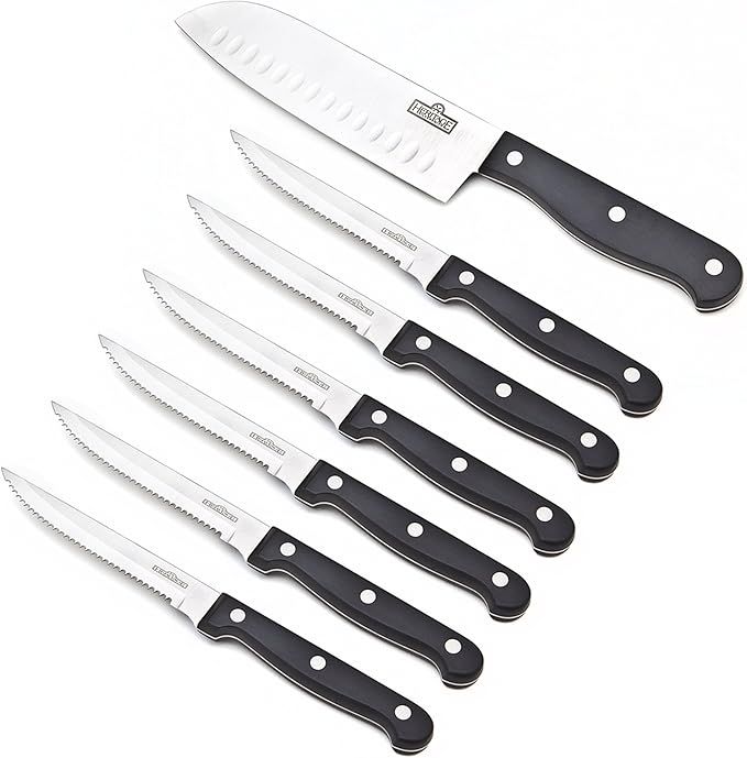 Godinger 7-Piece Black Steak Knife Set Serrated Stainless Steel Sharp Blade Flatware Steak Knives... | Amazon (US)