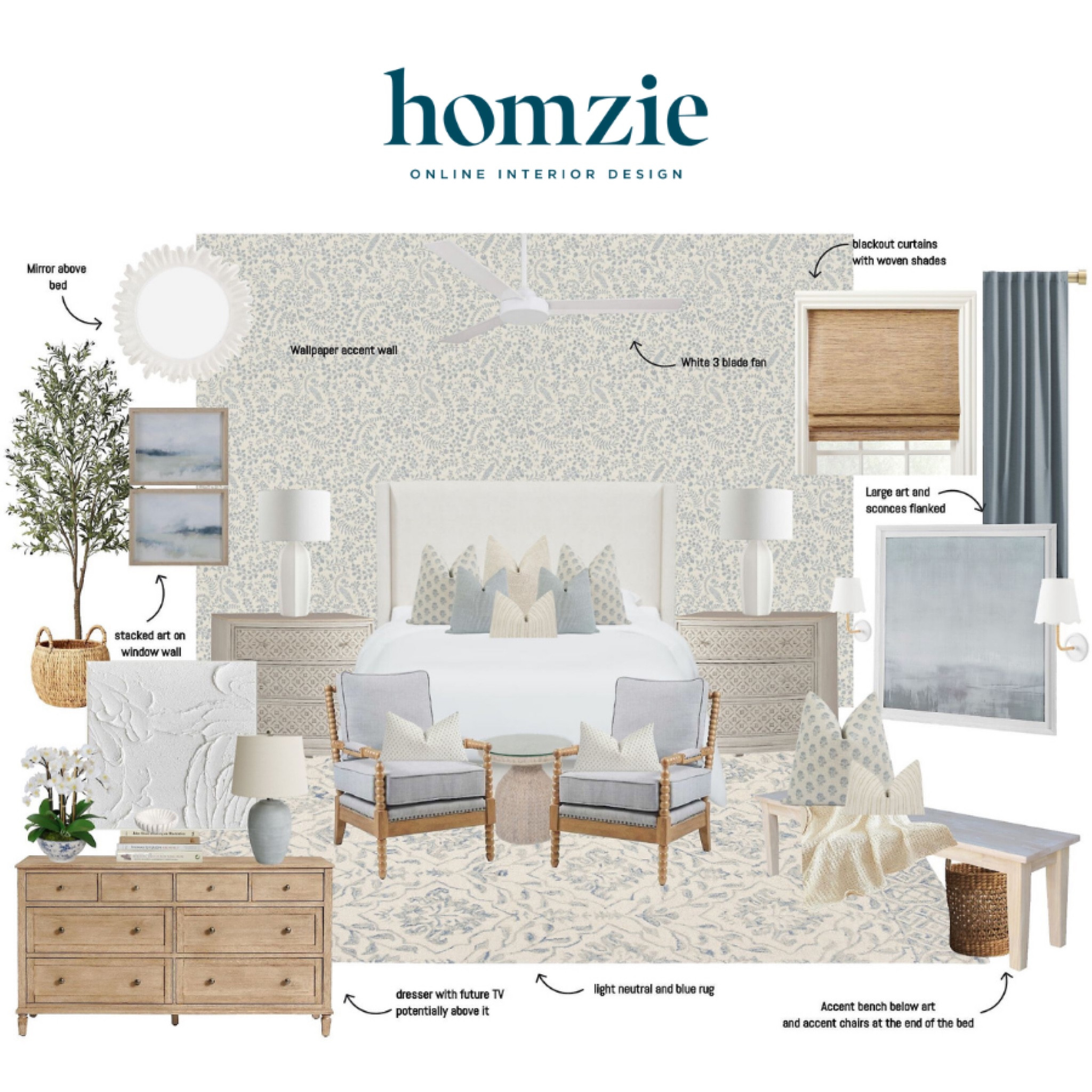 Coastal bedroom design! Featuring pottery barn dresser, accent chairs, wallpaper, coastal art 

#LTKStyleTip #LTKSaleAlert #LTKHome